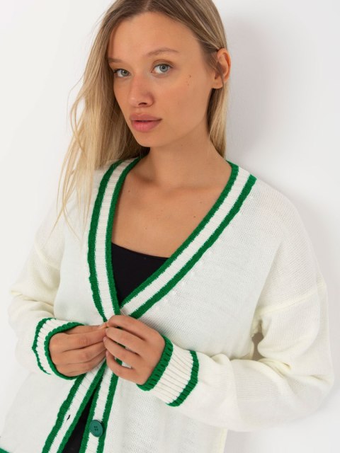 Dłuższy Sweter Rozpinany z Kieszeniami Ecru