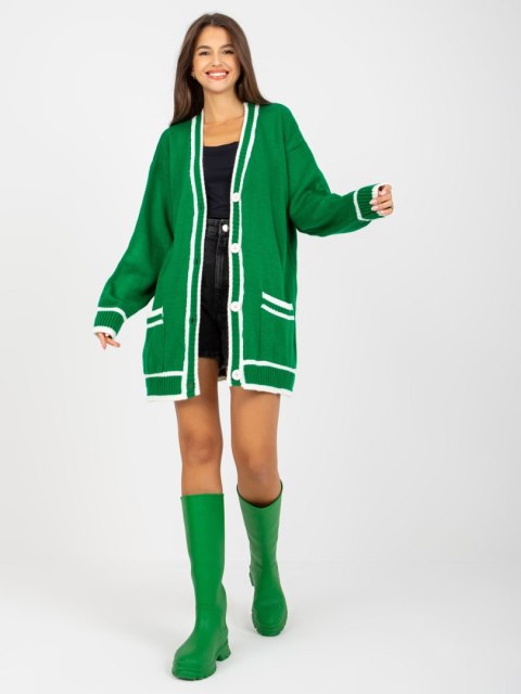 Dłuższy Sweter Rozpinany z Kieszeniami Zielony