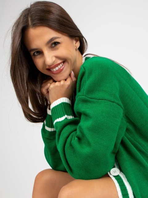 Dłuższy Sweter Rozpinany z Kieszeniami Zielony