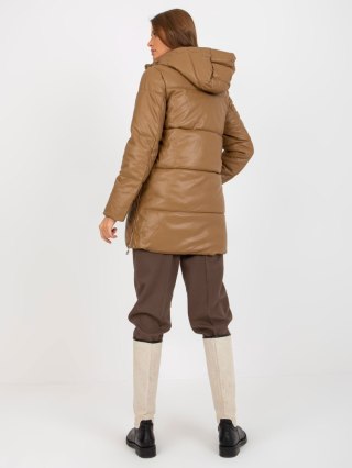 Camelowa Zimowa Kurtka z Ekoskóry z Pikowaniem NM-KR-H-926/89.10P