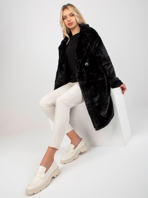 Czarny płaszcz futrzany OCH BELLA
