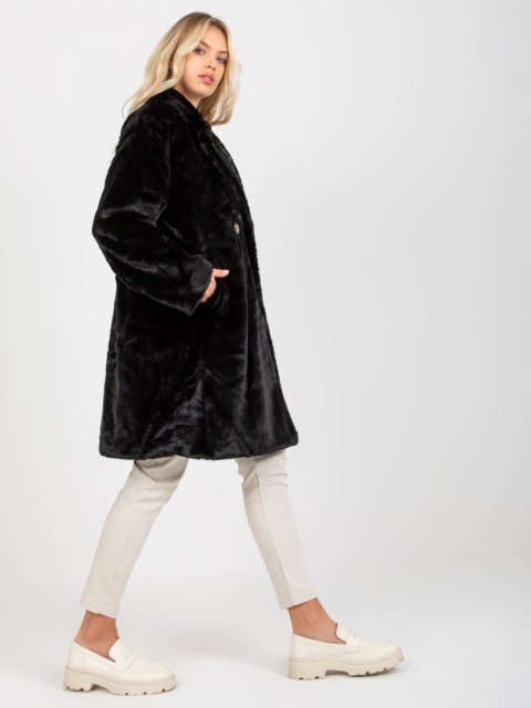 Czarny Damski Płaszcz Futrzany Oversize