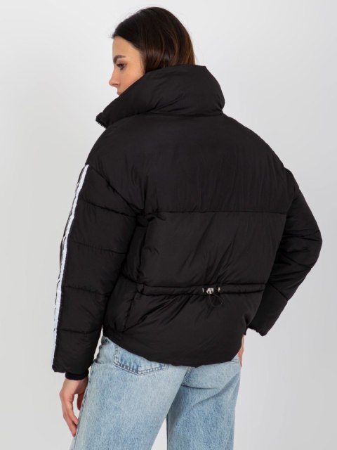 Czarna Pikowana Kurtka Zimowa Bez Kaptura
