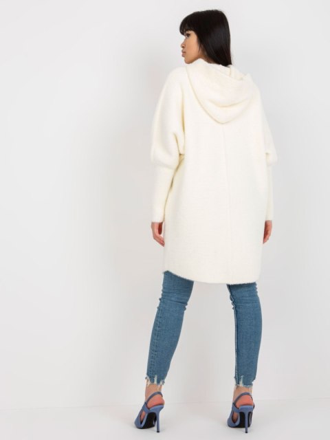 Ecru Damski Płaszcz Alpaka z Dodatkiem Wełny i Angory
