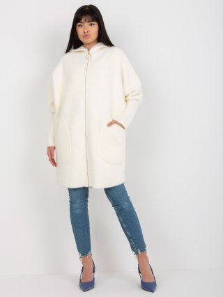 Ecru Damski Płaszcz Alpaka z Dodatkiem Wełny i Angory MBM-PL-19905-1.96P