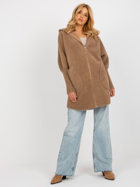 Camelowy Damski Płaszcz Alpaka z Dodatkiem Wełny i Angory