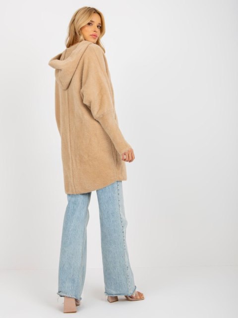 Camelowy Damski Płaszcz Alpaka z Dodatkiem Wełny i Angory