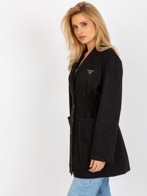 Czarny Płaszcz o Kroju Marynarki z Bawełną