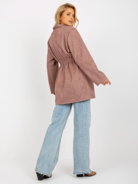 Ciemno różowy Płaszcz o Kroju Marynarki z Bawełną