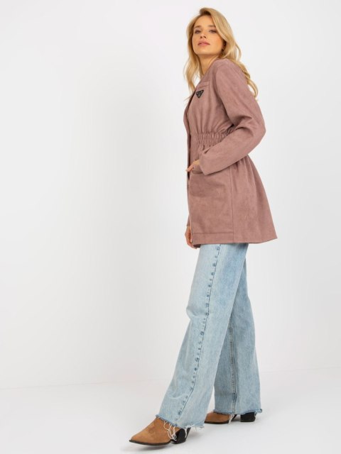 Ciemno różowy Płaszcz o Kroju Marynarki z Bawełną
