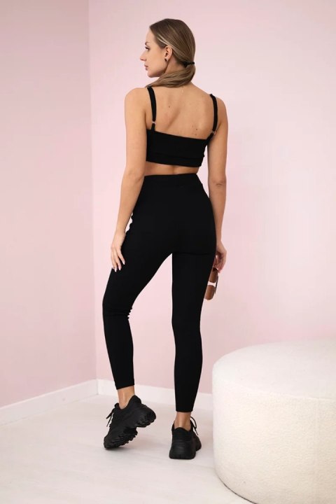 Komplet z bluzką top prążkowany czarny