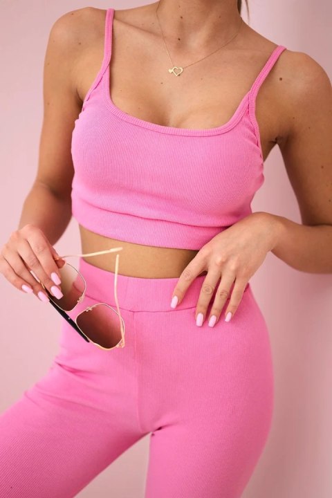 Komplet z bluzką top prążkowany jasno różowy