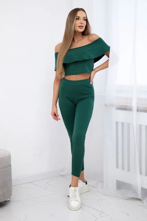 Komplet z falbanką ciemno zielony