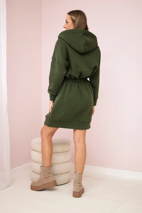 Ocieplana sukienka dresowa z kapturem w kolorze khaki