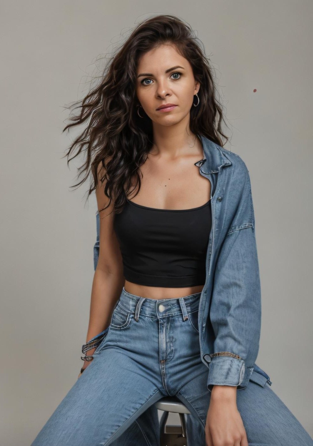 Spodnie jeansowe koszula jeansowa top bawelniany czarny